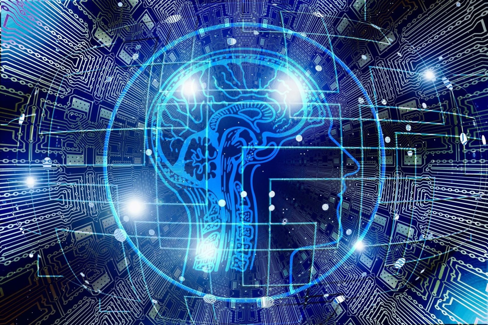 Image of circuit board with human brain representing artificial intelligence